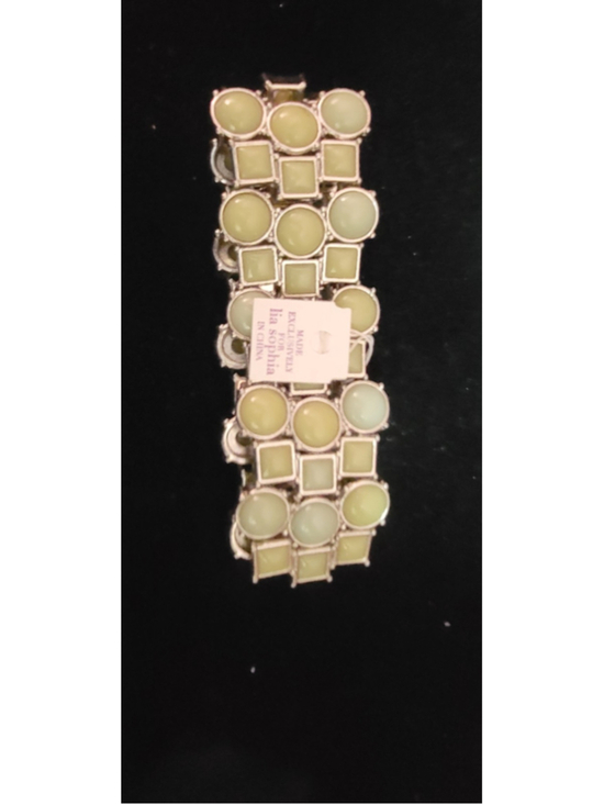 lia sophia Jewelry - Lia Sophia Green Enamel Statement Bracelet Chunky Silver Tone Retro Mod Spring